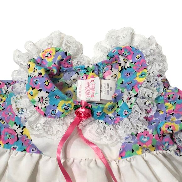 Vintage Floral Dress, Baby 18 M White Pink Purple Floral Print Lace Diaper Cover - Picture 2 of 9